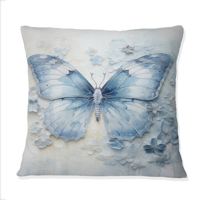 Blue Butterfly Whispering Wings I - Butterfly Printed Throw Pillow