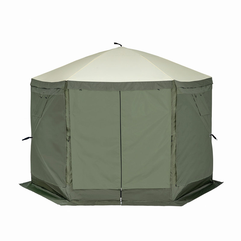 Tente pour abri de jardin Pop Up, abri de soleil avec auvent à 6 côtés avec 6 toiles d'intimité amovibles et fenêtres en filet, tente écran à installation rapide de 10 x 10 pi avec moustiquaire