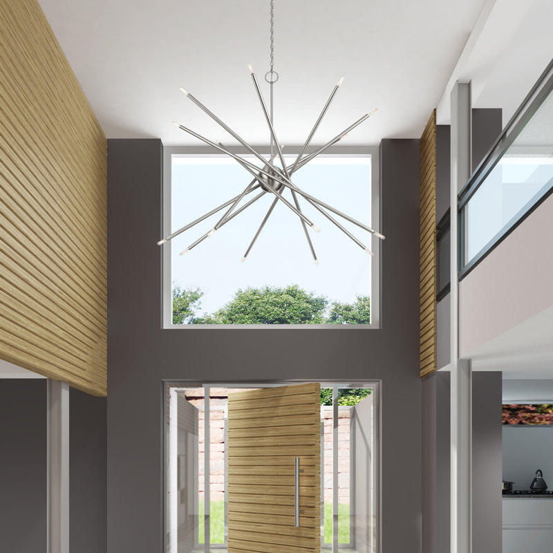 Lustre de vestibule 16 lumières noir, Nickel brossé