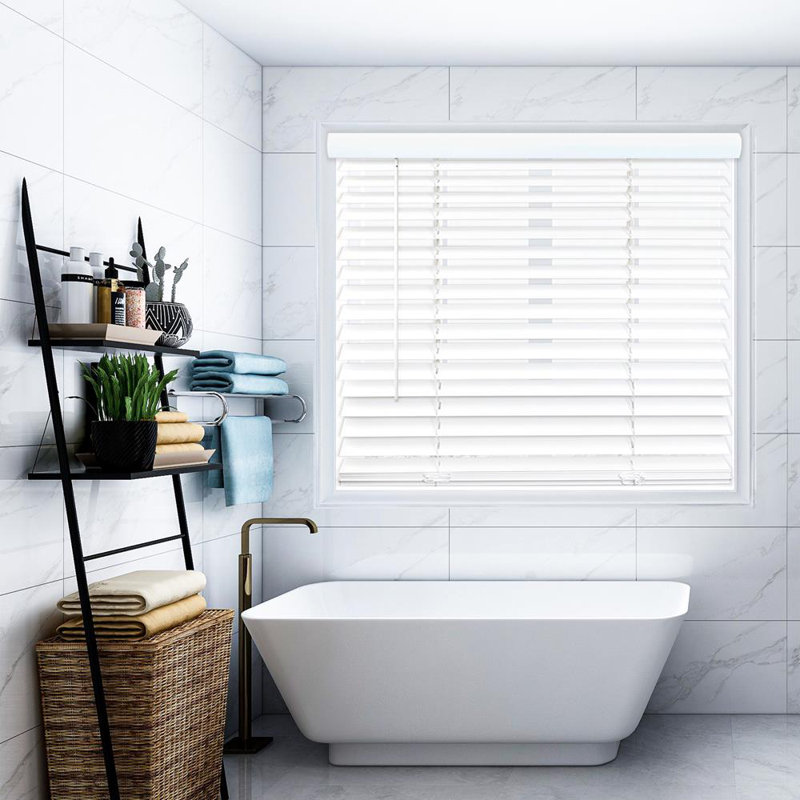 2-inch Room Darkening Slat Cordless Faux Wood Horizontal/Venetian Blind in Smooth White Finish, 34"W x 48"L