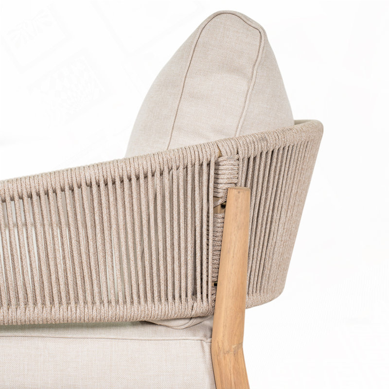 Causeuse d'extérieur en bois d'acacia de patio, Coussin beige / structure brun clair