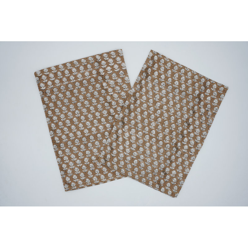 Fabdivine 18X18 Inch Floral Block Print  Durable Napkins for Daily Use, Brown Tarangini