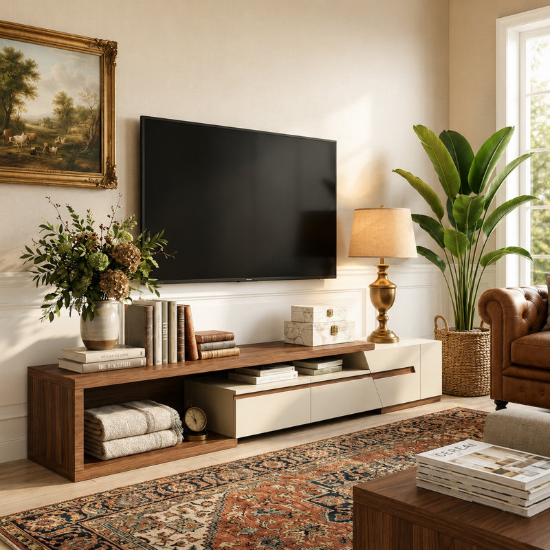 Tressler Extendable TV Stand, Media Console Wood With 3 Drawers & 1 Storge, Full-Assembled