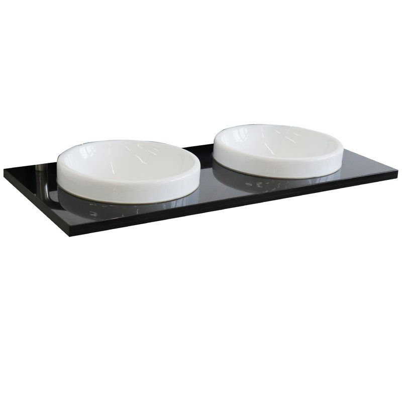Plateau de meuble-lavabo double 49 po avec lavabo, Black Galaxy Granite
