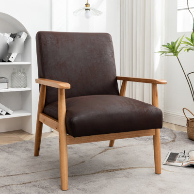 Classic Mid-century Dark Brown Versatile Arm Chair - 24.98'' Wide, Functional In Different Rooms Wide Modern Chair, Solid Wood Construction, Comfortable Upholstery