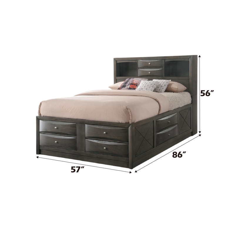 Gray Oak Full Double Captain's Bed with Bookcase and Storage