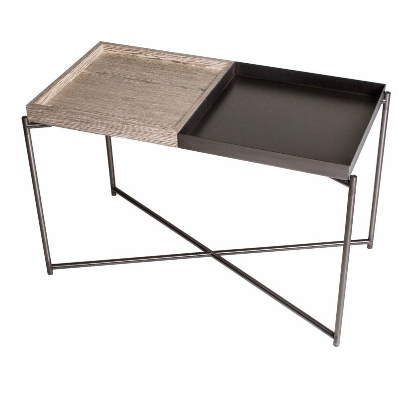 Bedell Tray Top End Table, Gun Metal, Weathered Oak/Gun Metal