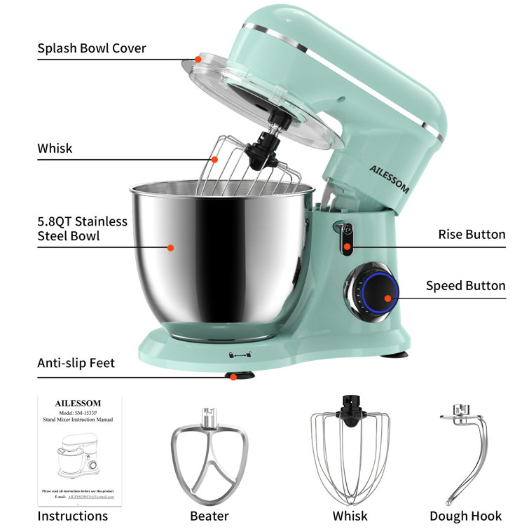 3-in-1 Electric Stand Mixer, 10-speed With Pulse Button, Attachments Include 6QT Bowl, Dough Hook, Beater, Whisk For Most Home Cooks