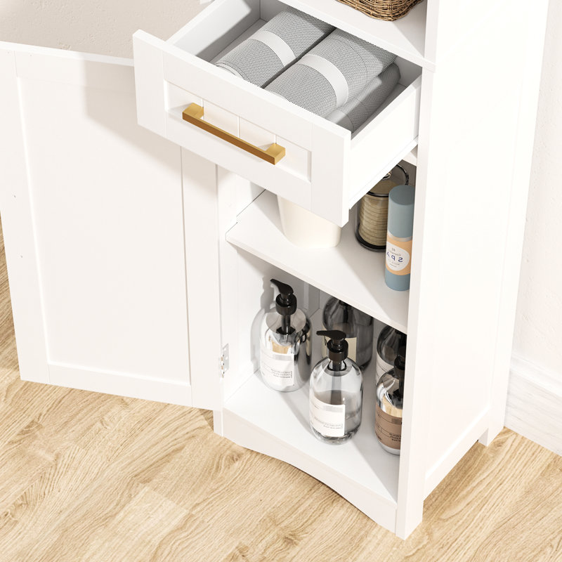Grande armoire de rangement pour salle de bain - 1 tiroir, 2 portes, espace spacieux, ensemble de tablettes blanches incluses