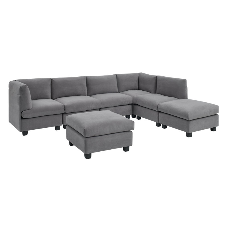 Canapé modulaire réversible de 124 po de large avec repose-pieds, Mélange de polyester gris