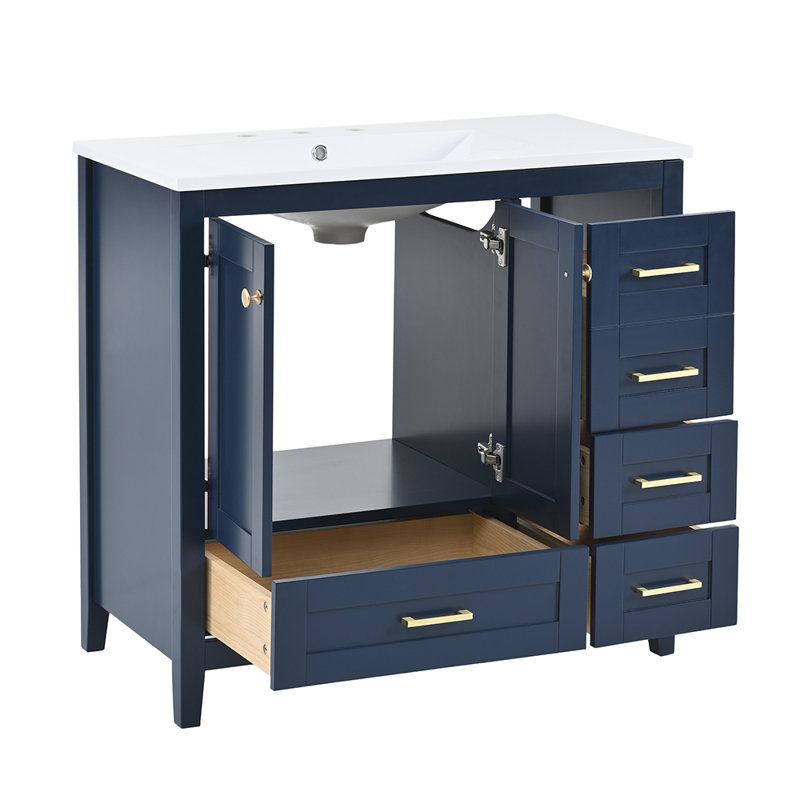 Ensemble de meuble-lavabo simple 36,01 po avec comptoir en bois massif Bodhin