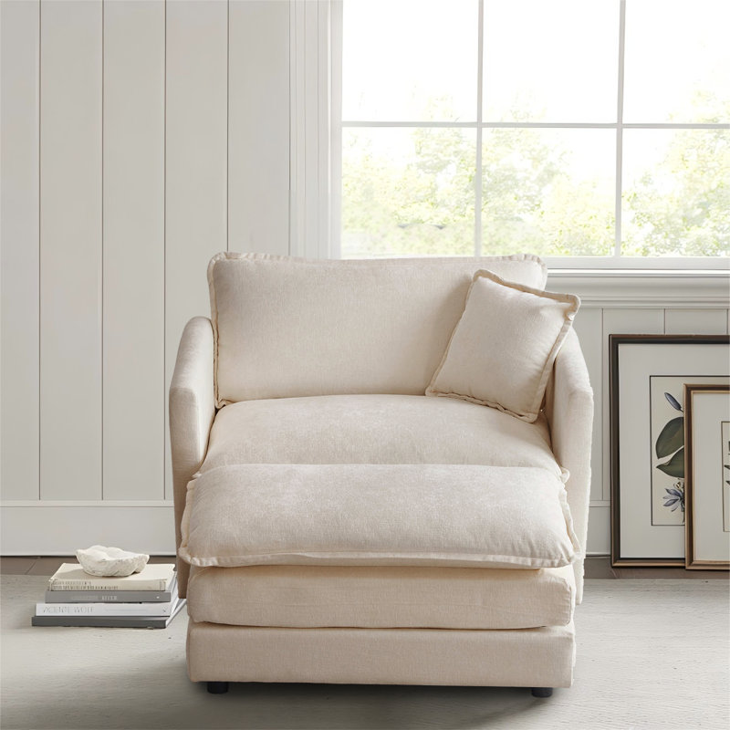 Canapé modulaire simple avec repose-pieds Chenille, Chenille brun clair