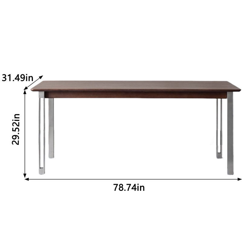 Mishak Walnut Solid Wood Top Metal Base Dining Table, 31.49" W x 78.74" L