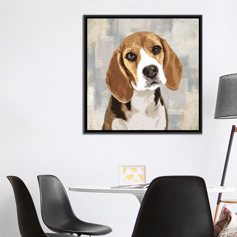 «Beagle», reproduction d'impression sur toile, H 18 po x l 18 po x P 1,5 po, Toile avec cadre noir, Pas de tapis