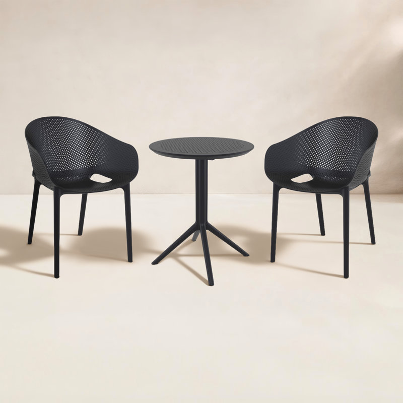 Farrah 24'' Round 2 - Person Bistro Set with Round Stacking Chairs, Black
