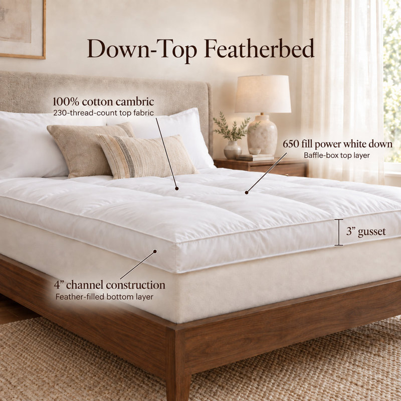 4 in. Feather Mattress Topper, King, Single