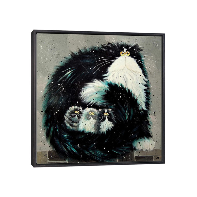 Purrtection par Kim Haskins - reproduction d'art, H 18 po x l 18 po x 1,5 po, Toile avec cadre noir patiné, Pas de tapis