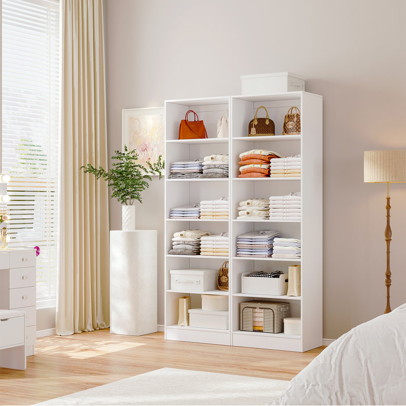 79" Closet Storage System, Wardrobe With Storage Compartments And Adjustable Partition, White