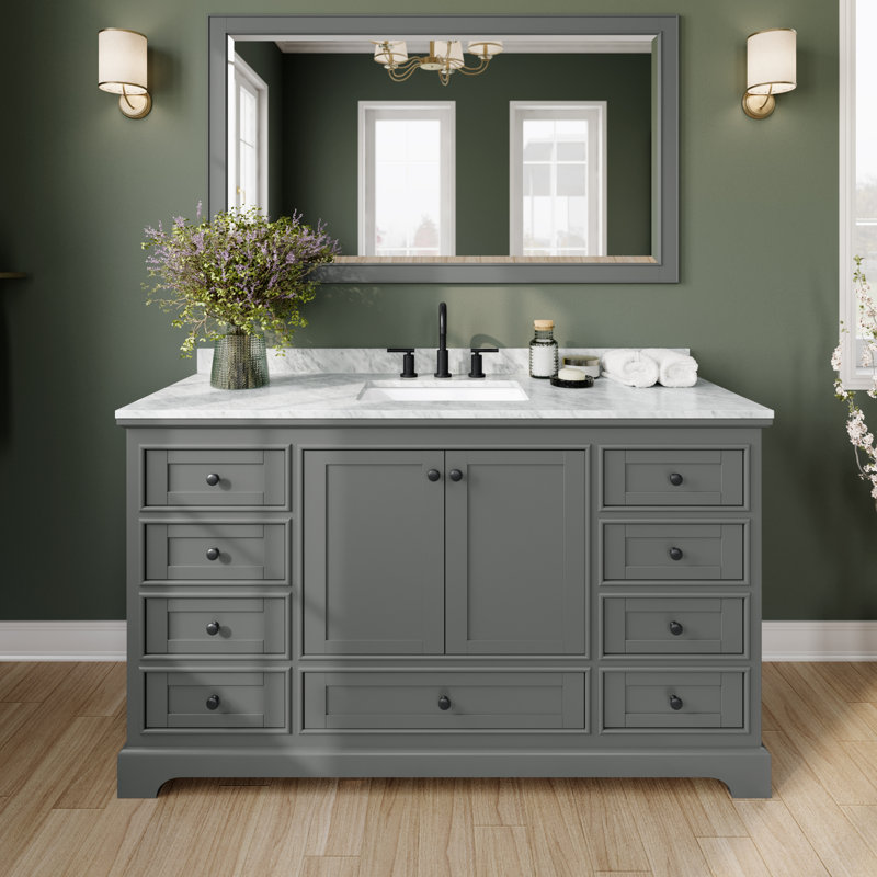 Deborah 60'' Single Bathroom Vanity with Marble Top, Dark Gray, Mattle Black