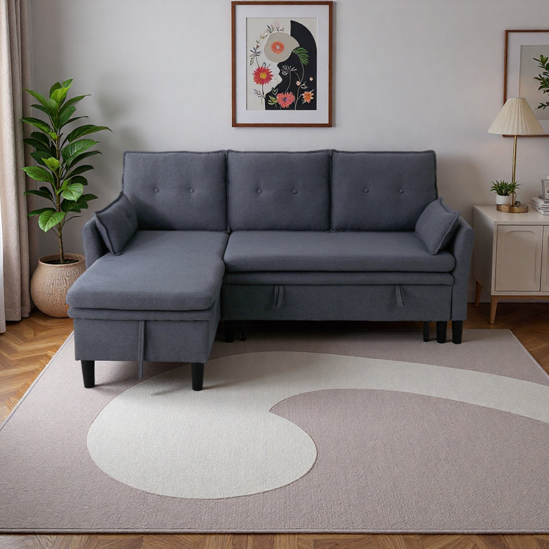 L-Shaped Reversible Chaise Sectional Sofa, Dark Gray Linen
