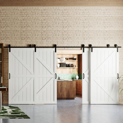 K Shape Double Sliding Bypass Barn Door with Hardware Kit – Manufactured Wood Interior Door