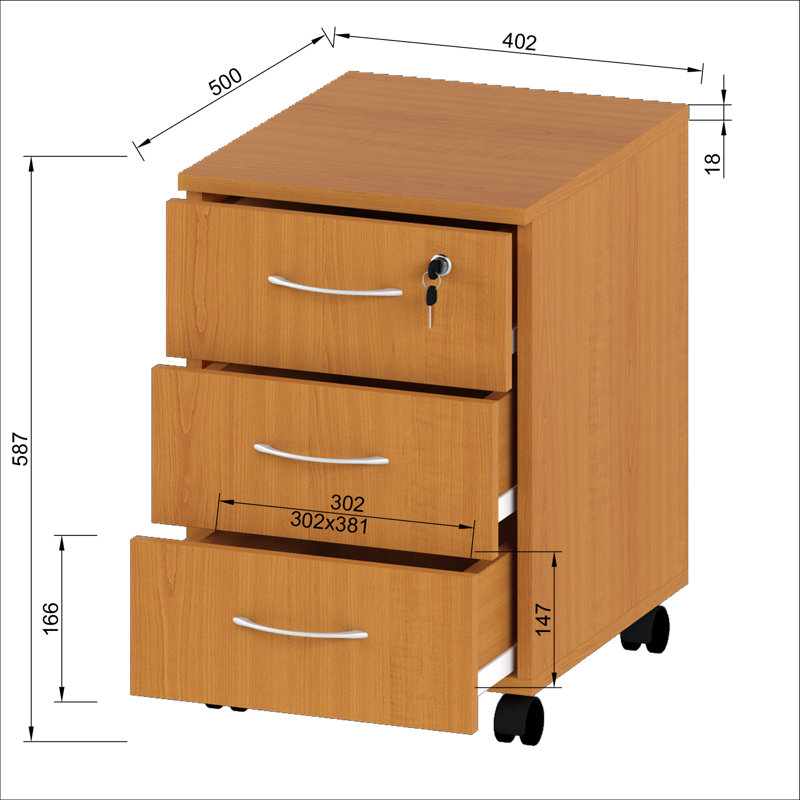 Araseli 40.2cm Wide 3 -Drawer Mobile File Cabinet, Cherry