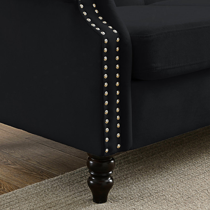 Tufted Couch With Rolled Arms, Chesterfield Sofa, Seater Sofa, Black, 3