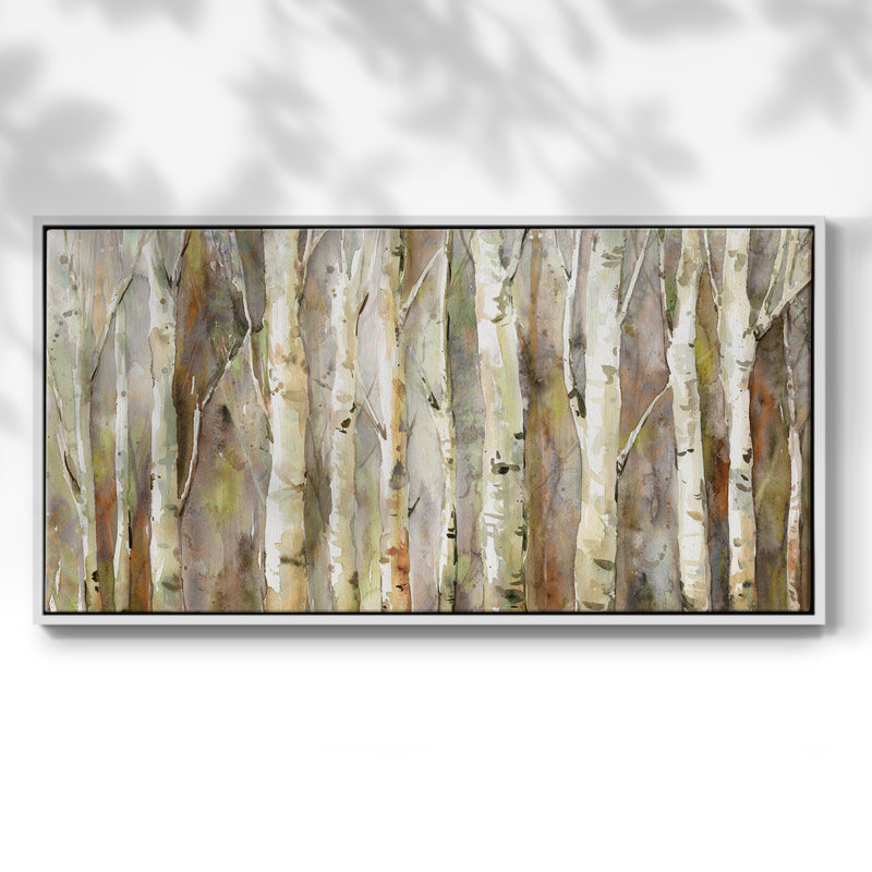 Birch Path- Toile tendue avec châssis tendue - Prêt à accrocher, H 21 po x l 41 po, Blanc