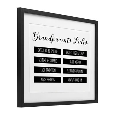 Grandparent's Rules Modern List Framed Print Under Glass, design by CAD Designs