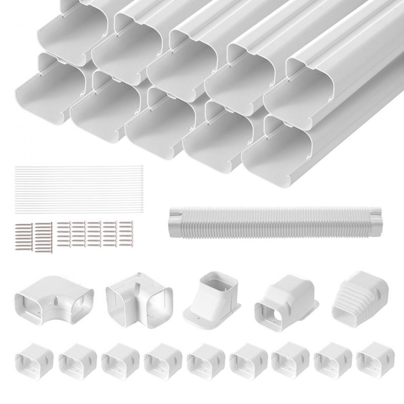 Mini Split Line Set Cover 3-inch W 17.7Ft L, PVC Decorative Pipe Line Cover For Air Conditioner with 10 Straight Ducts & Full Components Easy to Install, Paintable for Heat Pumps, White