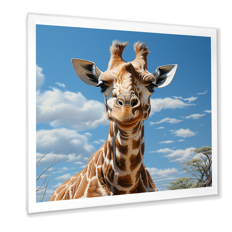 Girafe brune rêveuse à long cou sur toile, H 36 po x l 36 po x P 1,5 po, Cadre simple blanc