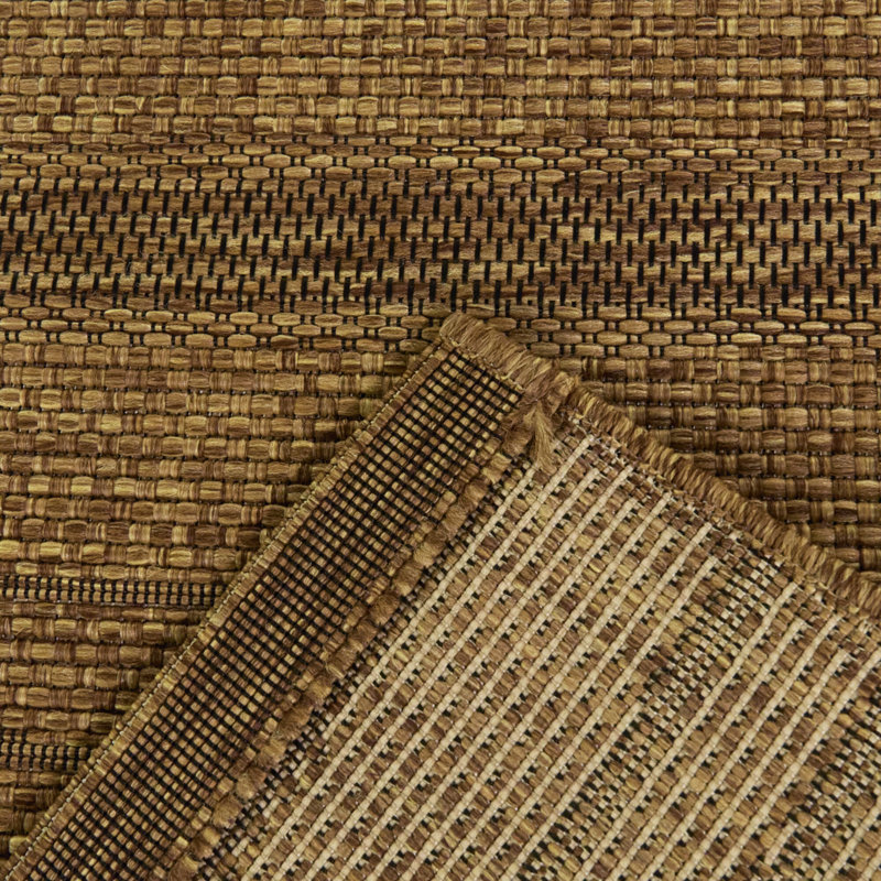 Tapis intérieur / extérieur rayé brun Griego, Rectangle 7 pi 10 po x 10 pi