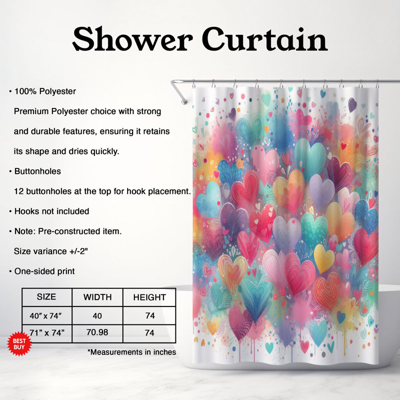 Heart Splatter Flares - Rideau de douche standard 1 pièce, H 74 po x l 71 po