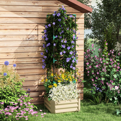 Lit de jardin surélevé crème galvanisé, 24 po x 24 po x 11,58 po, avec treillis pour les légumes, les fleurs, les vignes grimpantes dans la cour arrière, le patio, le pot de fleurs, la couleur crème
