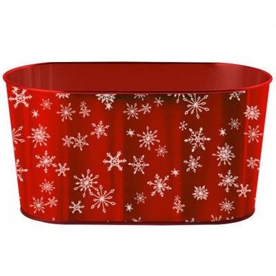 Silver Snowflakes On A Shiny Red Printed Bucket