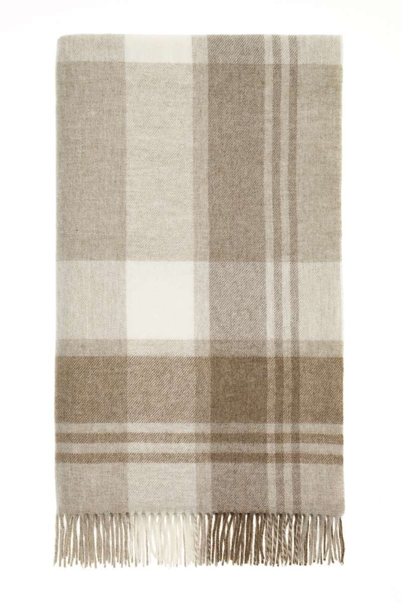 Merino Lambswool Throw/Blankets Hand Woven Blanket, Beige Geometric
