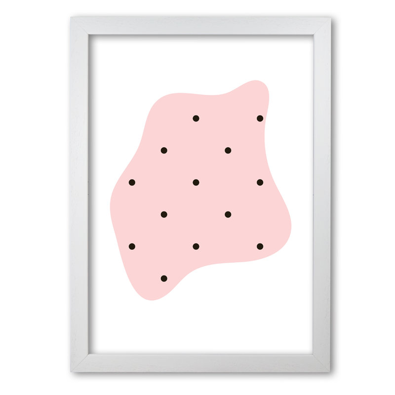 Abstract Pink Shape With Polka Dots - Print, White Grain Frame, 85 cm H x 60 cm W x 5 cm D