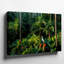 Toile, scène de jungle tropicale luxuriante avec feuillage vibrant et art mural exotique avec une grue blanche sereine-923617047