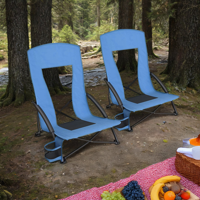 Portable Beach Chairs Set Of 2, With High Backrest, Foldable, Lightweight, Comfortable, Heavy Duty, Light Blue