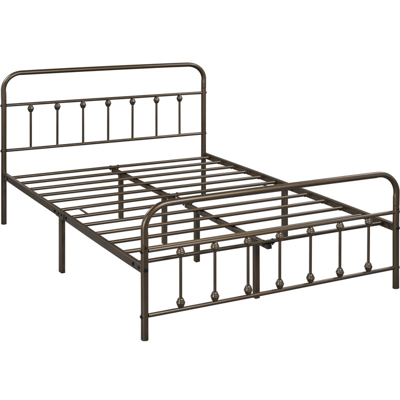 Bronze Full Size Metal Bed Frame with High Headboard