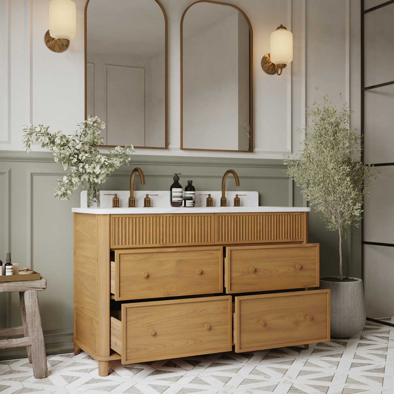 Kennedy Oak Single Bathroom Vanity, Enhanced Natural Oak, 54"