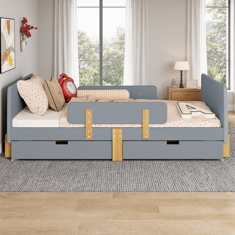 Twin Platform Bed Stroage Drawers Guardrail Small Shelf Hooks Easy Install Bedroom, Twin, Pink