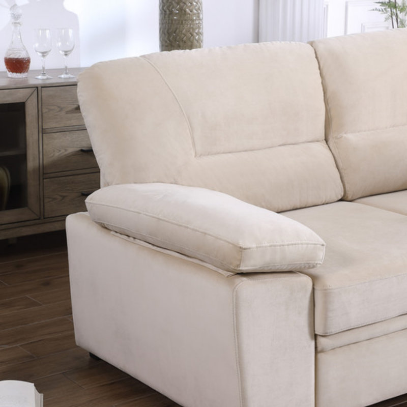  Reversible Sleeper Sectional Sofa Chaise, Beige Velvet