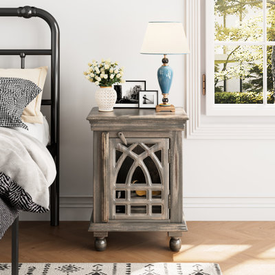 Petit, gris antique, bois massif, table de chevet, espace pour la chambre à coucher, rangement sans effort, rangement