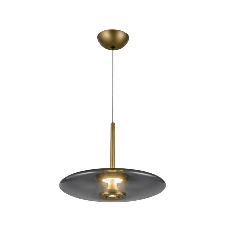 Luminaire suspendu en verre 17 po Harden, Laiton rétro, Fumée