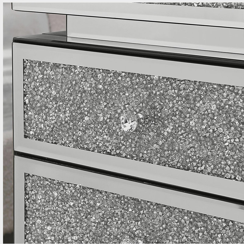 Mirror bedside cabinet with 3 drawers, bedside cabinet with crystal inlay, mirror side table, modern bedside cabinet, bedroom glass coffee table