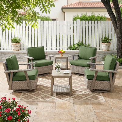  6-pieces 360 Degree Oversized Resin Wicker Outdoor Swivel Rocking Patio Chair With Table And Cushion