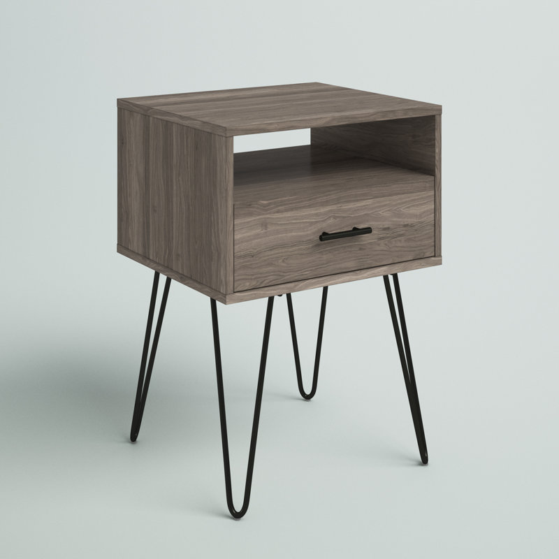 Adrow 1-Drawer Nightstand with Cubby, Slate Gray