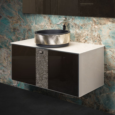 Lucent 40 " W Wall Mounted Wall Mounted Single Double Single Vanity Bathroom Vanity With Tempered Glass Top