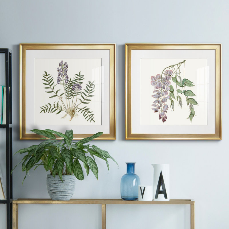 Graceful Botanical I - Graceful Botanical I - Ensemble de 2 reproductions de cadres photo, Papier encadré doré, Blanc